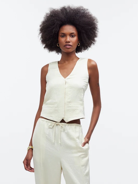 Madewell Butter Yellow Satin Button-Front Sleeveless Vest Size 2 Cake Batter